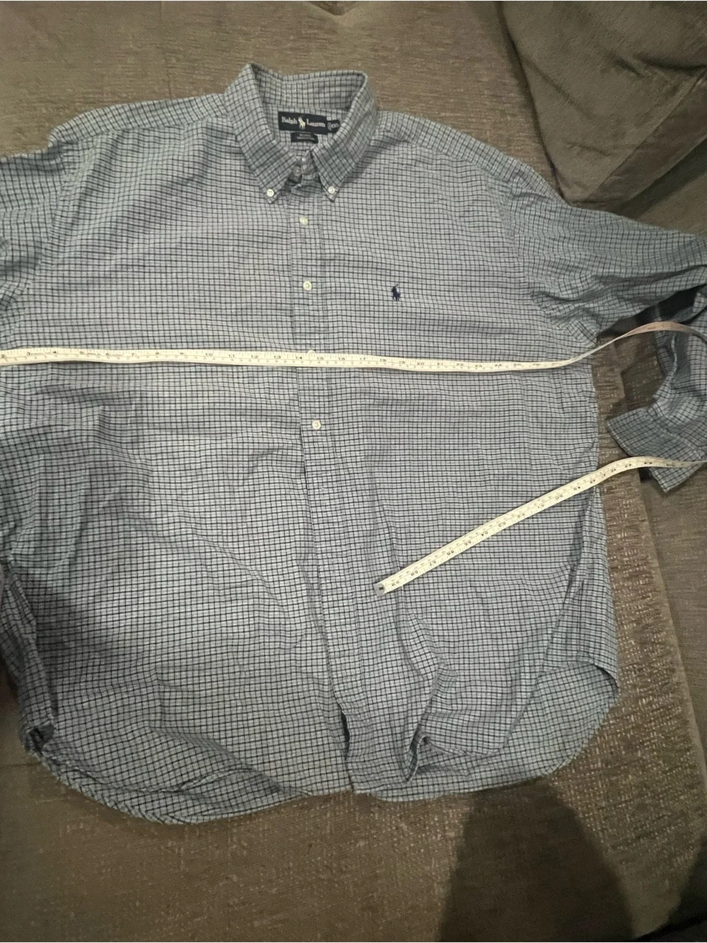 Polo by Ralph Lauren Light Blue & White Checked Button-Down Shirt. M29